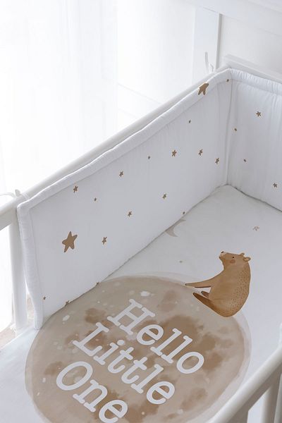 Tuğba Kuğu Baby Bedside Protector and Printed Sheet Sleeping Set - Pure Baby Series - Hello Bear