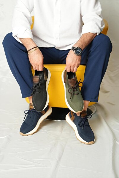 TETRİ Leonidas Model Hakiki Deri Triko Erkek Lacivert Sneaker