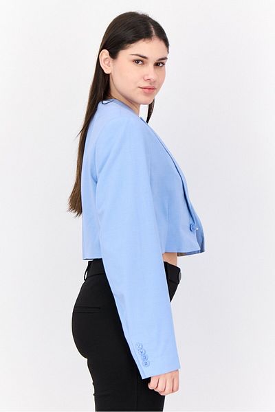 Asos Design Women Regular Fit Solid Semi-formal Cropped Suit Jacket, Pale Blue