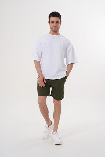 ACTIVE MODA -Men's Short Sleeve Khaki Color Tshirt- Shorts Set 2-Piece Cotton Fabric Large Size Oversize