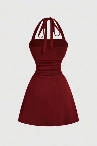 World Fashion Trends Halter Neck Gathered Waist Mini Dress Jt5064
