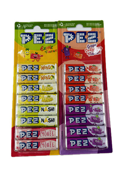 Pez Exotic - Grape Strawberry Flavours Şeker Blister 8'li Yedek Şekerleme Avantaj Paket