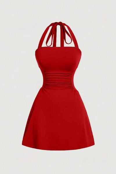 World Fashion Trends Halter Neck Gathered Waist Mini Dress Jt5064
