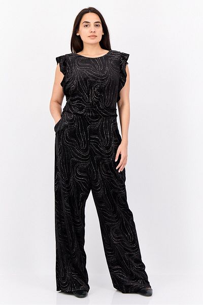 Phase Eight Women Swirl Velvet Ruffle Sleeves Jumpsuit, Black