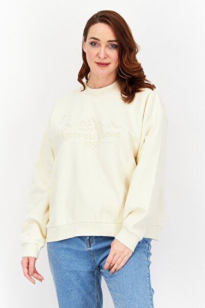 Ellesse Women Crew Neck Long Sleeve Sweatshirt, Cream