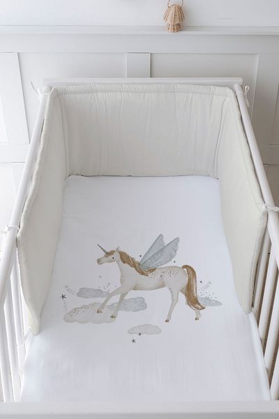 Tuğba Kuğu Baby Bedside Protector and Printed Sheet Sleeping Set - Royal Series - Flying Unicorn