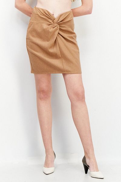 NA-KD Women Textured Knot Mini Skirt, Brown