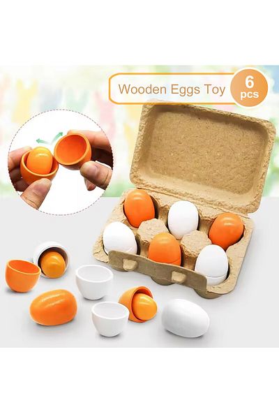Choice 6pcs Wooden Eggs Toy Egg Kitchen Toys Kids Play Food Cooking Kitchen Pretend Play Food Set for Ba...