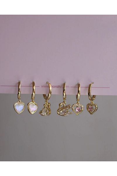 Reorah Collection Swan Love Earrings Set-Heart with Swan Earrings Set