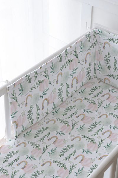 Tuğba Kuğu Baby Bedside Protector and Printed Sheet Sleeping Set - İconic Series - Cotton Candy Clouds
