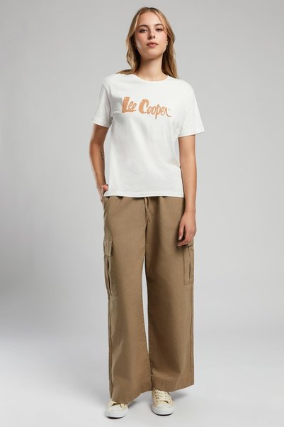 Lee Cooper Londonlogo Women's 100% Cotton O-Neck T-Shirt Ecru