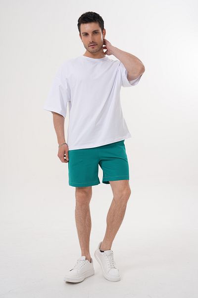 ACTIVE MODA -MĂRIME MARE PENTRU PANTALON ȘI T-SHIRT TURQUOISE CU MÂNECI SĂRMĂ VERDE 2PIESE DIN BUMBAC