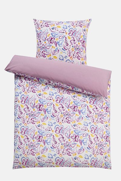 Tchibo Allover Printed Duvet Set 135 x 200 cm, White Combo