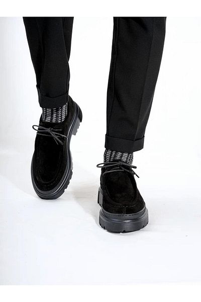 TETRİ Alviso Longo Model Genuine Leather Handmade Men's Black Suede Casual Shoes