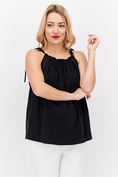 Esprit بلوزة نسائية بدون أكمام ورقبة مربعة، باللون الأسود