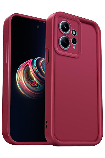 Fibaks Xiaomi Redmi Note 12 4g Compatible Case with Camera Protection Soft Textured Shock Absorbing Burgundy Silicone Cover