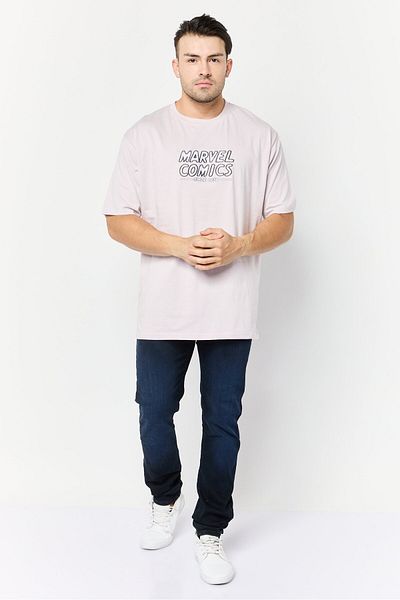 Marvel Men Crew Neck Short Sleeve Embroidered T-Shirt, Lavender