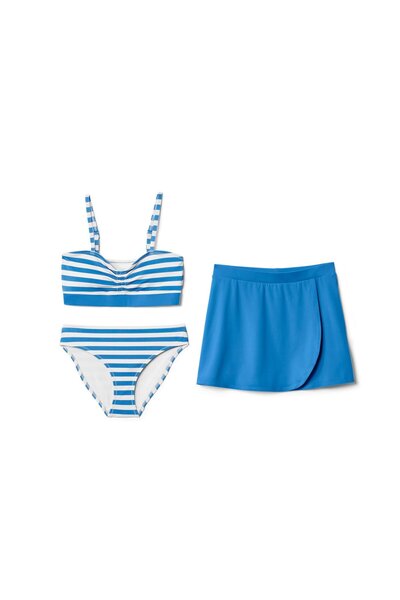 Tchibo Kids Girl 3 Pieces Stripe Bikini Set, Blue