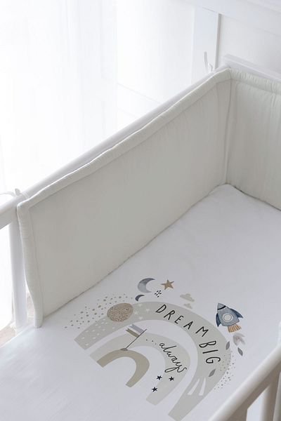 Tuğba Kuğu Baby Bedside Protector and Printed Sheet Sleeping Set - Royal Series - Space Dream