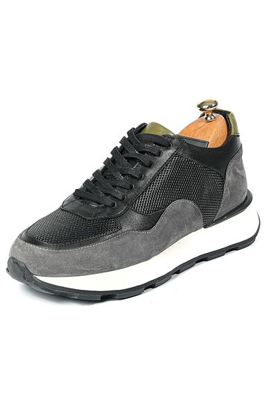 TETRİ Edmond Model Men's Gray Genuine Leather Sneaker - Handmade