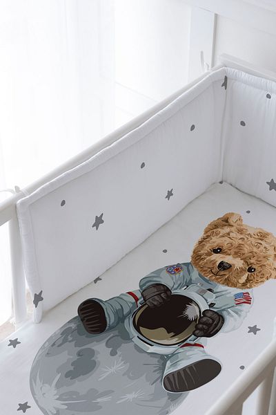 Tuğba Kuğu Baby Bedside Protector and Printed Sheet Sleeping Set - İconic Series - Astronaut Teddy Bear
