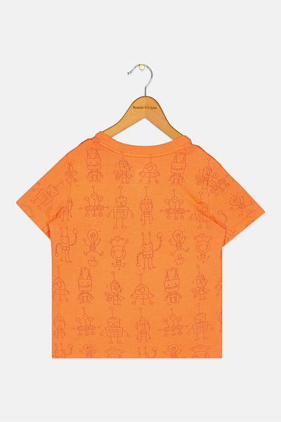 GAP Toddlers Boy Allover Print Short Sleeves T-Shirt, Orange