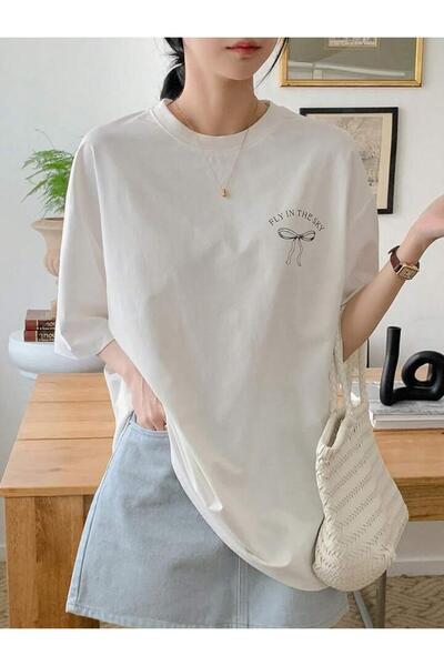 trendgar λευκό μπλουζάκι unisex oversize με στάμπα με φιόγκο