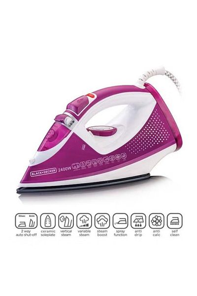 Black&Decker Steam Iron, Ceramic Soleplate, 2-way Auto Shutoff, Variable Steam Control, Vertical Steam - X2450-b5