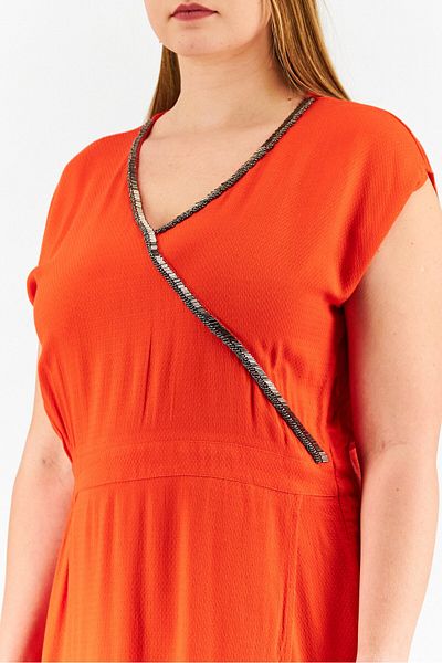 ONE STEP Women Textured Beads Detailed Mini Dress, Sanguine
