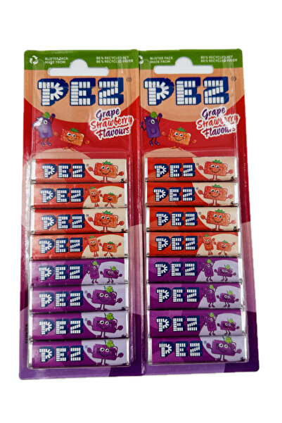 Pez Grape Strawberry Flavours Şeker Blister 8'li Yedek Şekerleme X 2 Avantaj paket