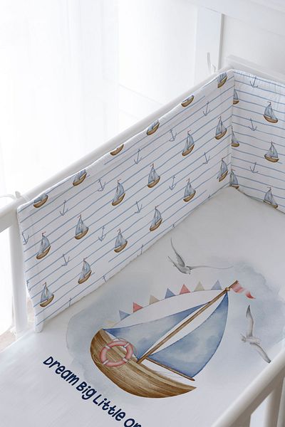 Tuğba Kuğu Baby Bedside Protector and Printed Sheet Sleeping Set - for Baby Series - Little Sailor
