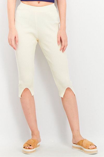 NA-KD Women Front Slit Knitted Leggings, Cream