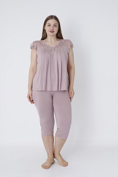 Cotpark Women's Large Size Viscose Combed Fabric Short Sleeve Capri Suit with Leggings 14640-B