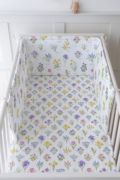 Tuğba Kuğu Baby Bedside Protector and Printed Sheet Sleeping Set - Iconic Series - Bloomy Spring