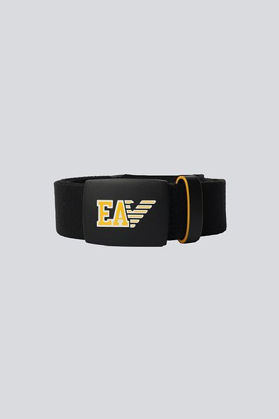 Emporio Armani Men's Logo Pattern Metal Buckle Fabric Black-Yellow Belt Y4S409 Yi42V-253