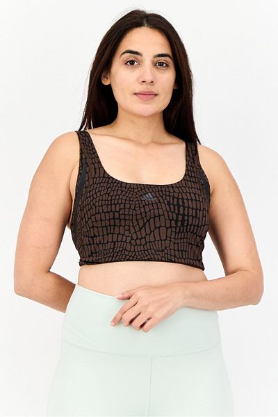 adidas Women Brand Logo Padded Sports Bra, Brown