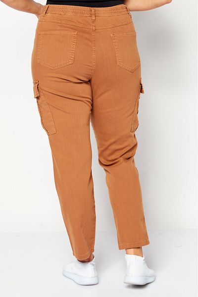 More & More Women Regular Fit High Waist Cargo Pockets Denim, Brown