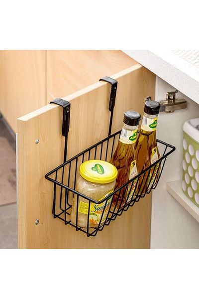 Generic Metal Multipurpose Cabinet Door Organizer Hanging Storage Basket Rack Holder for Cabinets - Black