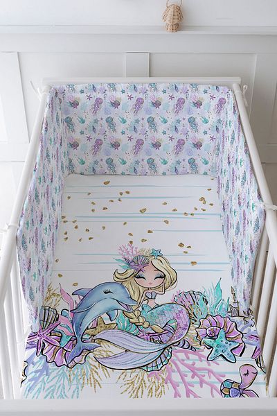 Tuğba Kuğu Baby Bedside Protector and Printed Sheet Sleeping Set - Iconic Series - Blonde Mermaid