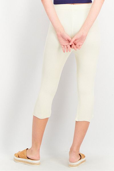NA-KD Women Front Slit Knitted Leggings, Cream