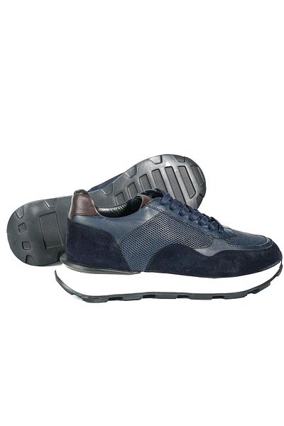 TETRİ Edmond Model Genuine Leather Handmade Men's Navy Blue Sneakers