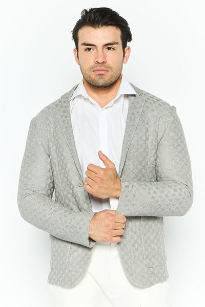 Emporio Armani Men Regular Fit Textured Formal Blazer, Grey