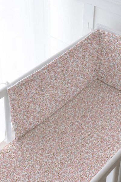 Tuğba Kuğu Baby Bedside Protector and Printed Sheet Sleeping Set - Iconic Series - Pink Flowers