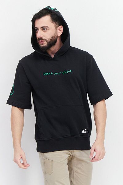 KA-1 Men Sportswear Fit Short Sleeve Outdoor Hoodie, Black