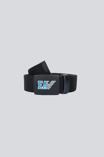 Emporio Armani Men's Logo Pattern Metal Buckle Fabric Black-Blue Belt Y4S409 Yi42V-430