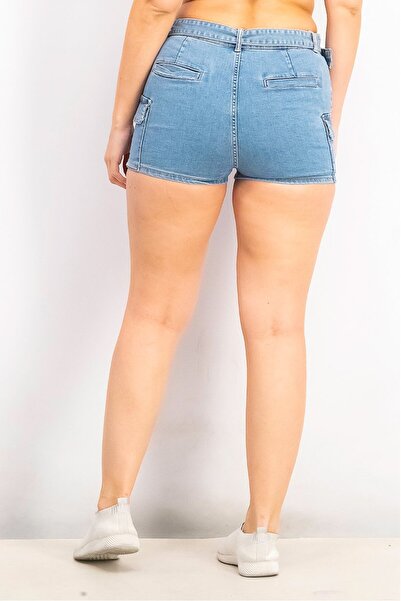 Jennyfer Women Regular Fit Belted Cargo Denim Shorts, Blue