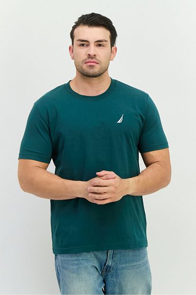 Nautica Men Crew Neck Short Sleeves Embroidered Logo T-Shirt, Moss Green