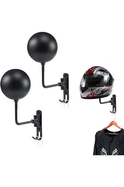 sharpdo 2pcs Set Motorcycle Helmet Rack, Helmet Wall Mount Holder, 180 Rotation with 2 Hooks for Motorcycle