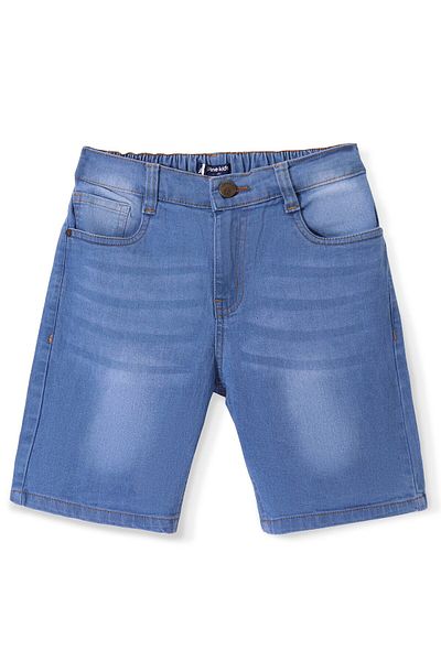 Pine kids شورت جينز مغسول من باين كيدز، منسوج من القطن، بطول فوق الركبة، بلون سادة - أزرق