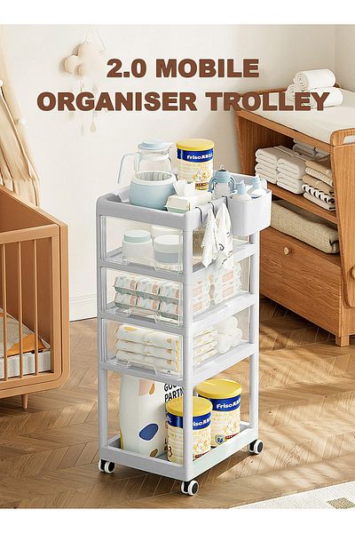 Yeya Multifunctional Baby Trolley Storage Shelf For Supplies, Movable Four-Drawers Shelves